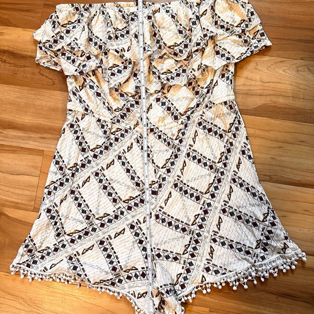 Tiered Ruffle Fairy Grunge Strapless Gauzy Geometric Romper - Picture 3 of 4